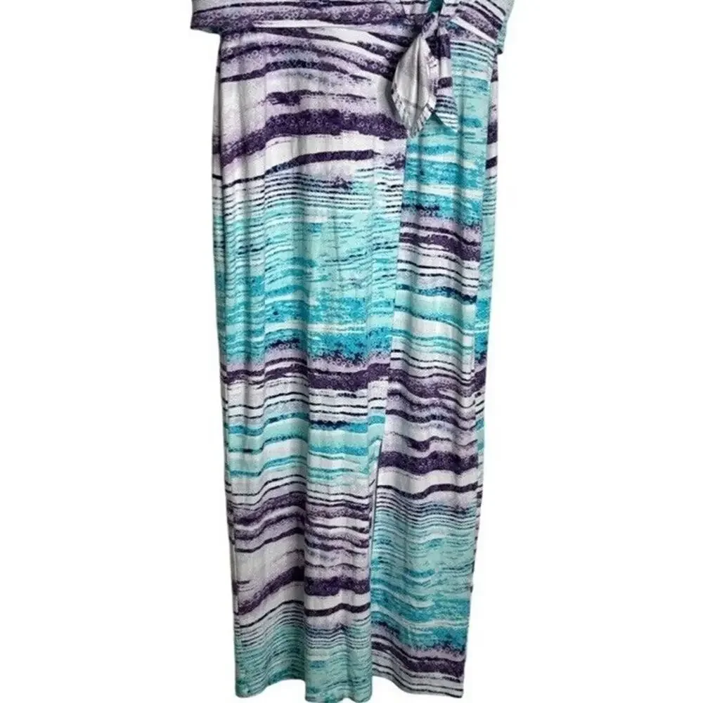 Chico’s Dress Coastal Midi Size Small Summer Colorful Blue Purple Beach - Picture 4 of 9